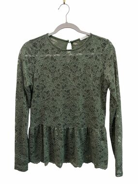Tiny Willow Fairy Grunge Sheer Lace Sage Green Peplum Long-Sleeve Blouse No Size
